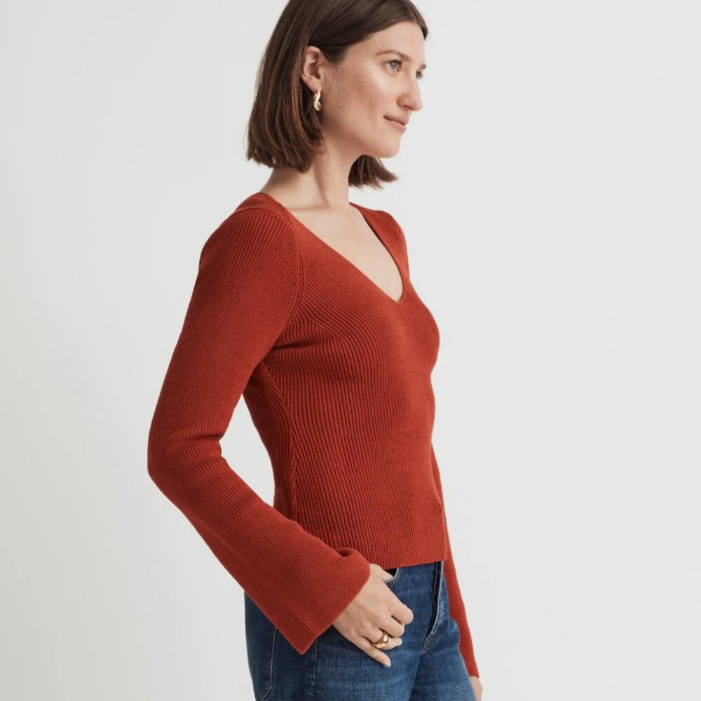 Madewell Flared-Sleeve V-Neck Sweater